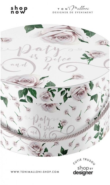 Cutie trusou botez cu trandafiri pattern de inspiratie fashion Dolce 1